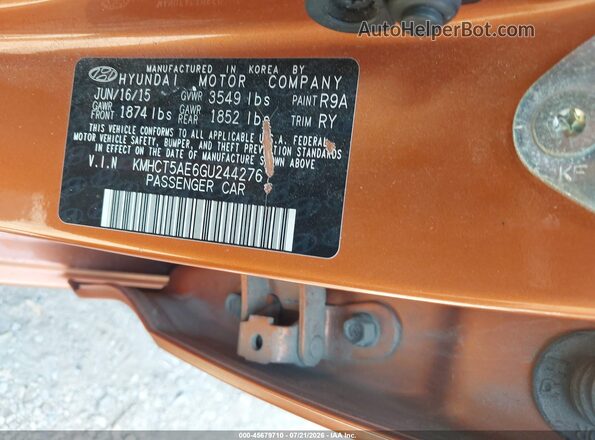 KMHCT5AE6GU244276 2016 HYUNDAI ACCENT Orange Engine compartment view