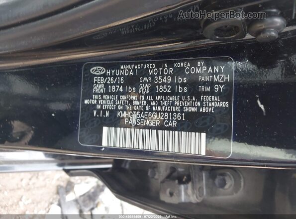 KMHCT5AE6GU281361 2016 HYUNDAI ACCENT Черный Вид подкапотного пространства