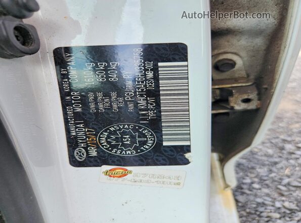 KMHCT5AE6HU335758 2017 HYUNDAI ACCENT White VIN კოდის სტიკერის ხედი