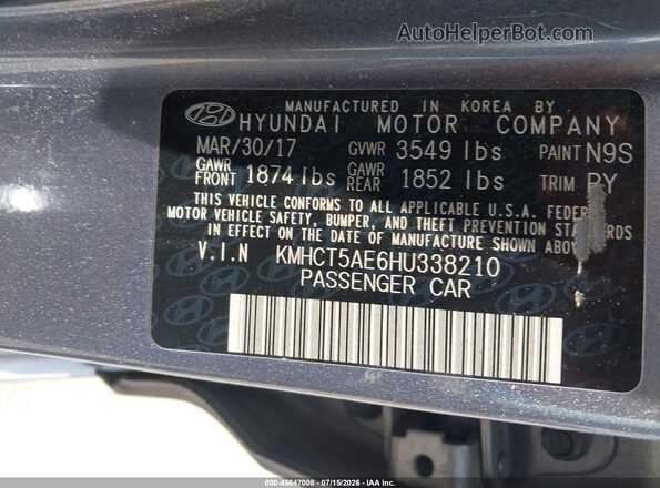 KMHCT5AE6HU338210 2017 HYUNDAI ACCENT Gray ძრავის განყოფილების ხედი