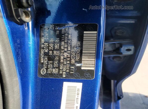 KMHCT5AE7GU280512 2016 HYUNDAI ACCENT Blue ძრავის განყოფილების ხედი
