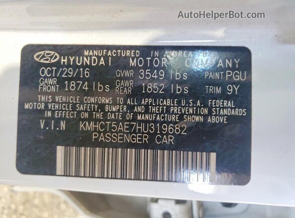 KMHCT5AE7HU319682 2017 HYUNDAI ACCENT White Engine compartment view