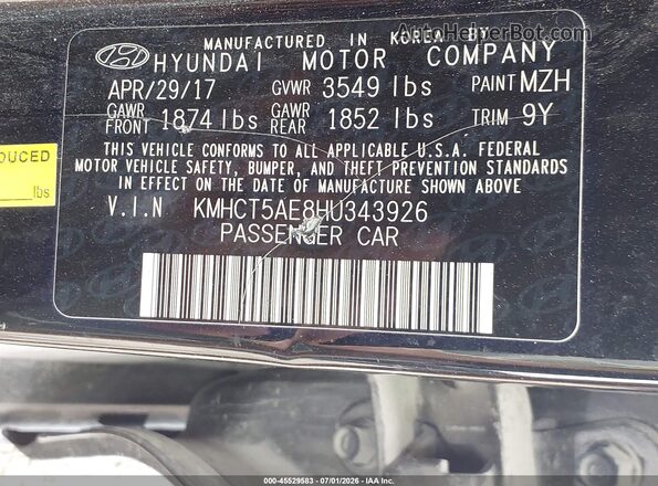 KMHCT5AE8HU343926 2017 HYUNDAI ACCENT Black Widok komory silnika