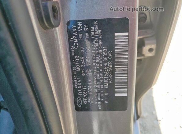 KMHCT5AE8HU363531 2017 HYUNDAI ACCENT Gray ძრავის განყოფილების ხედი