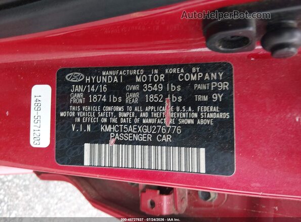 KMHCT5AEXGU276776 2016 HYUNDAI ACCENT Red Widok komory silnika