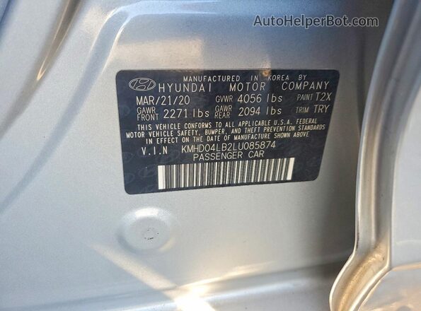 KMHD04LB2LU085874 2020 HYUNDAI ELANTRA Серебряный Вид подкапотного пространства