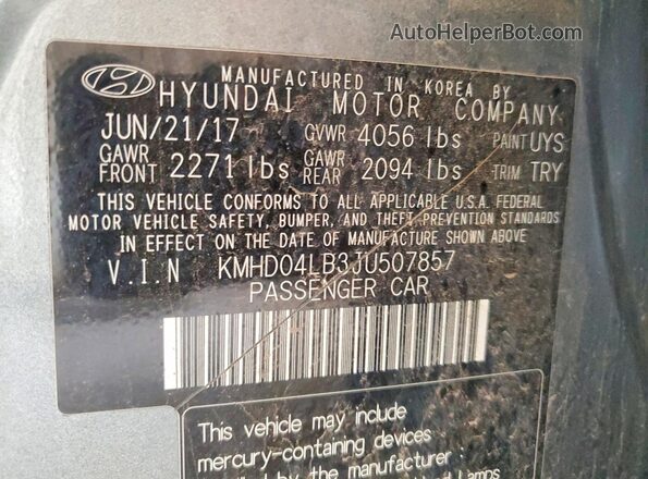 KMHD04LB3JU507857 2018 HYUNDAI ELANTRA Gray Vista del compartimento del motor