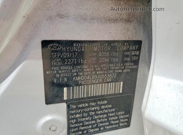 KMHD04LB9JU553872 2018 HYUNDAI ELANTRA White Շարժիչի բաժամունքի տեսք
