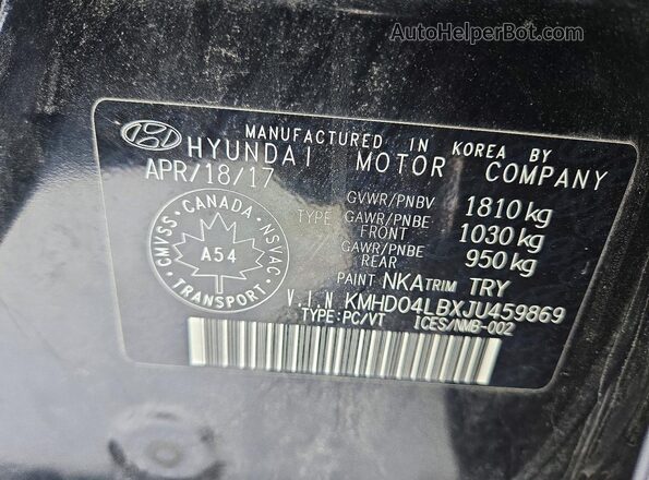 KMHD04LBXJU459869 2018 HYUNDAI ELANTRA Black Вид підкапотного простору