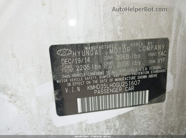 KMHD35LH0GU251607 2016 HYUNDAI ELANTRA GT White Vista del compartimento del motor