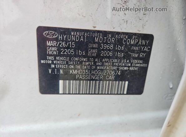 KMHD35LH0GU270674 2016 HYUNDAI ELANTRA White Engine compartment view