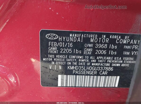 KMHD35LH0GU337886 2016 HYUNDAI ELANTRA GT Красный Вид подкапотного пространства
