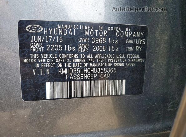 KMHD35LH0HU358366 2017 HYUNDAI ELANTRA Gray Vista del compartimento del motor
