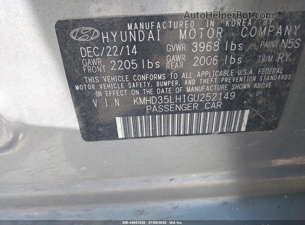 KMHD35LH1GU252149 2016 HYUNDAI ELANTRA GT Gray Widok komory silnika