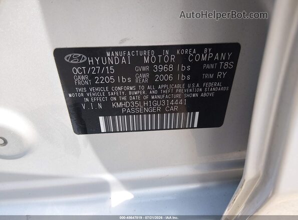 KMHD35LH1GU314441 2016 HYUNDAI ELANTRA GT Серебряный Вид подкапотного пространства