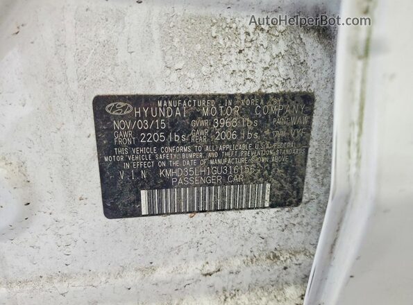 KMHD35LH1GU316156 2016 HYUNDAI ELANTRA White Вид підкапотного простору