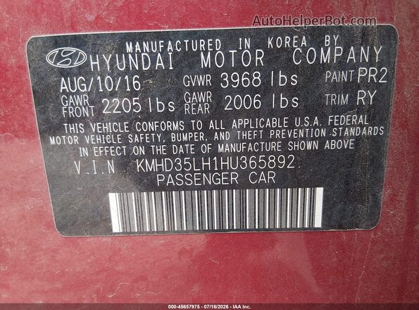KMHD35LH1HU365892 2017 HYUNDAI ELANTRA GT Red Engine compartment view