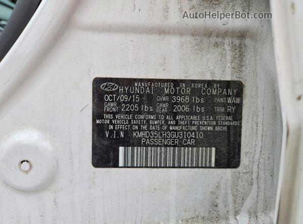KMHD35LH3GU310410 2016 HYUNDAI ELANTRA White Շարժիչի բաժամունքի տեսք