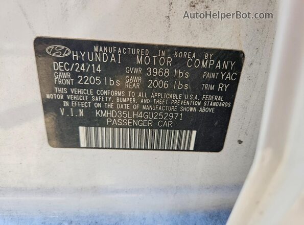 KMHD35LH4GU252971 2016 HYUNDAI ELANTRA White Շարժիչի բաժամունքի տեսք