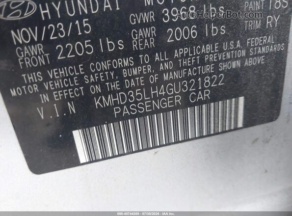 KMHD35LH4GU321822 2016 HYUNDAI ELANTRA GT Silver Widok komory silnika