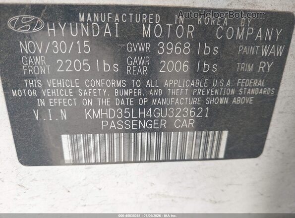 KMHD35LH4GU323621 2016 HYUNDAI ELANTRA GT White Engine compartment view