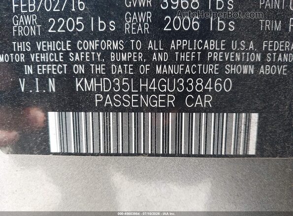 KMHD35LH4GU338460 2016 HYUNDAI ELANTRA GT Gray ძრავის განყოფილების ხედი
