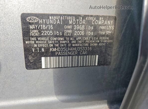 KMHD35LH4HU353316 2017 HYUNDAI ELANTRA Silver Widok komory silnika