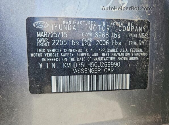 KMHD35LH5GU269990 2016 HYUNDAI ELANTRA Silver Շարժիչի բաժամունքի տեսք