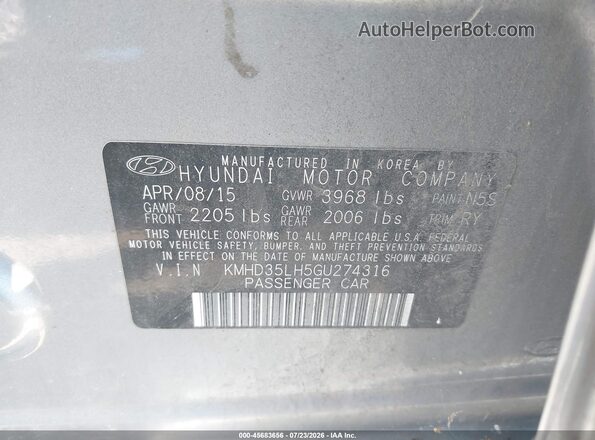 KMHD35LH5GU274316 2016 HYUNDAI ELANTRA GT Silver Engine compartment view