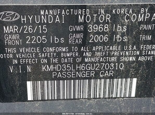 KMHD35LH6GU270310 2016 HYUNDAI ELANTRA GT Gray Widok komory silnika
