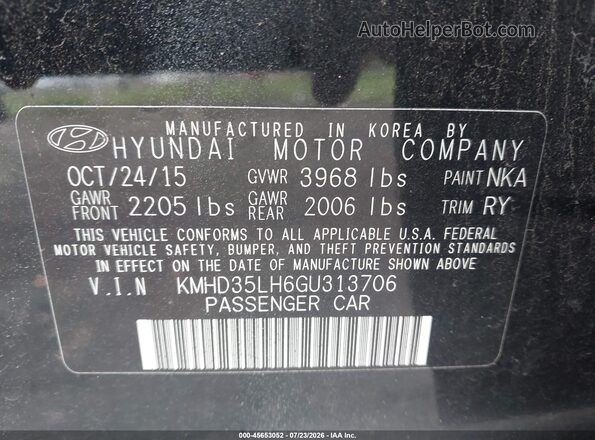 KMHD35LH6GU313706 2016 HYUNDAI ELANTRA GT Черный Вид подкапотного пространства