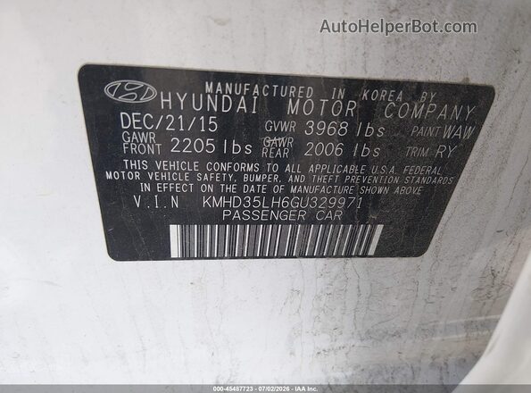 KMHD35LH6GU329971 2016 HYUNDAI ELANTRA GT White Շարժիչի բաժամունքի տեսք