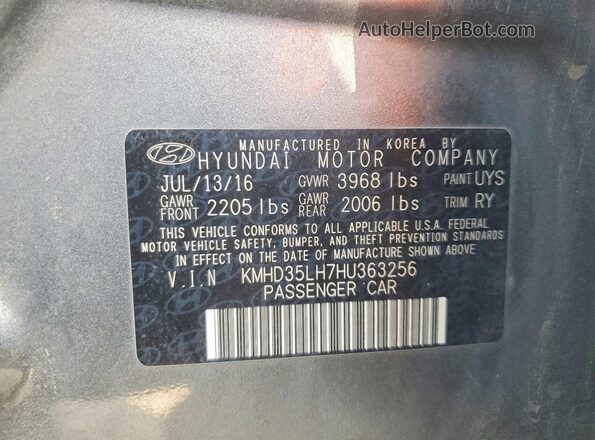 KMHD35LH7HU363256 2017 HYUNDAI ELANTRA Серый Вид подкапотного пространства