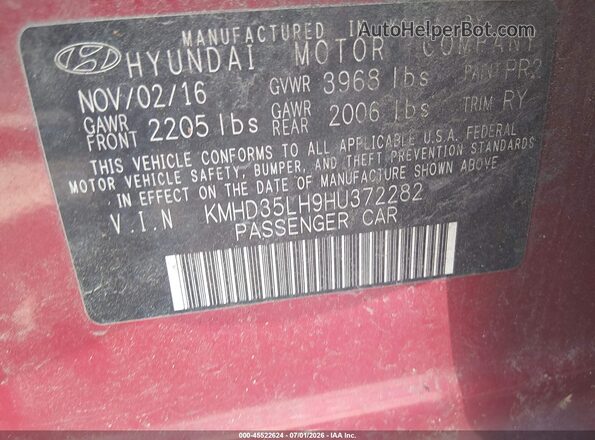 KMHD35LH9HU372282 2017 HYUNDAI ELANTRA GT Red Widok komory silnika