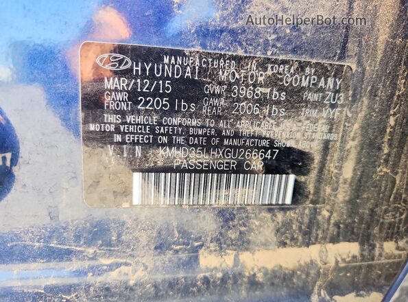 KMHD35LHXGU266647 2016 HYUNDAI ELANTRA Синий Вид подкапотного пространства