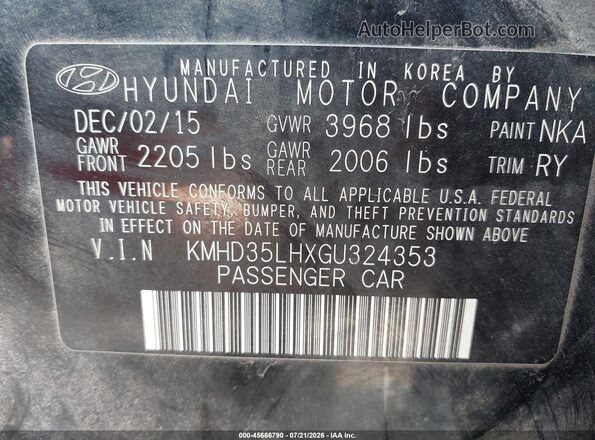 KMHD35LHXGU324353 2016 HYUNDAI ELANTRA GT Black Շարժիչի բաժամունքի տեսք