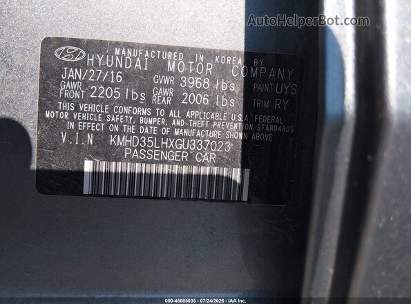 KMHD35LHXGU337023 2016 HYUNDAI ELANTRA GT Серый Вид подкапотного пространства