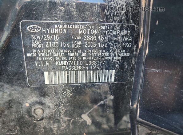 KMHD74LF0HU338177 2017 HYUNDAI ELANTRA Black ძრავის განყოფილების ხედი