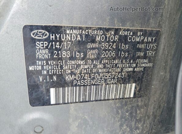 KMHD74LF0JU557243 2018 HYUNDAI ELANTRA Gray Engine compartment view