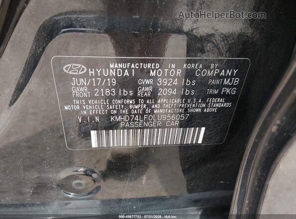 KMHD74LF0LU956057 2020 HYUNDAI ELANTRA Black Engine compartment view