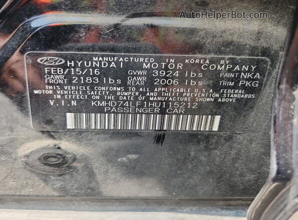 KMHD74LF1HU115212 2017 HYUNDAI ELANTRA Black Widok komory silnika