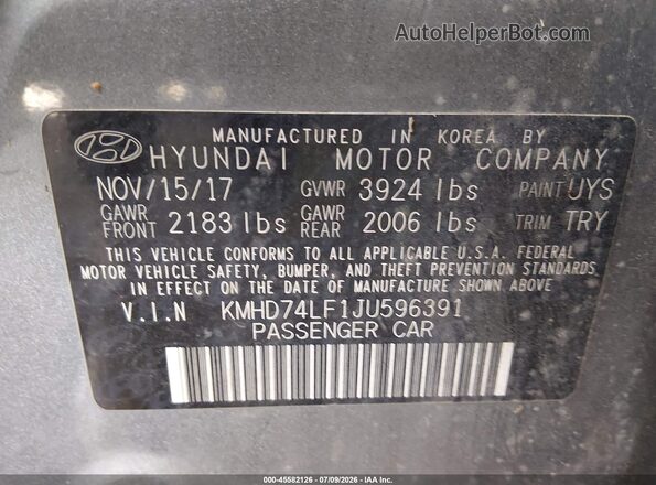 KMHD74LF1JU596391 2018 HYUNDAI ELANTRA Серый Вид подкапотного пространства