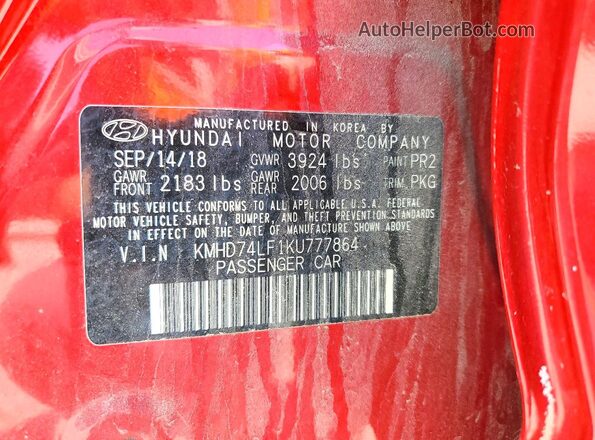 KMHD74LF1KU777864 2019 HYUNDAI ELANTRA Red Вид підкапотного простору