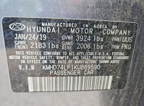KMHD74LF1KU869590 2019 HYUNDAI ELANTRA Gray Widok komory silnika