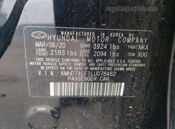 KMHD74LF1LU078462 2020 HYUNDAI ELANTRA Black ძრავის განყოფილების ხედი