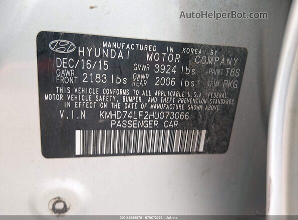 KMHD74LF2HU073066 2017 HYUNDAI ELANTRA Silver Вид підкапотного простору