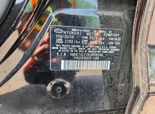 KMHD74LF2KU878590 2019 HYUNDAI ELANTRA Black Շարժիչի բաժամունքի տեսք