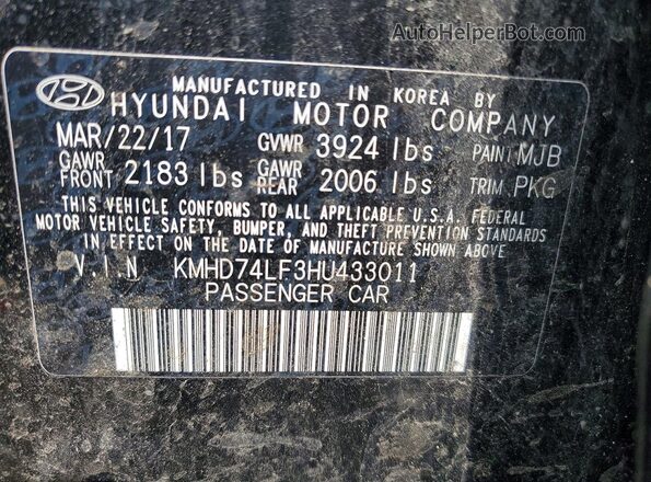 KMHD74LF3HU433011 2017 HYUNDAI ELANTRA Black Вид підкапотного простору