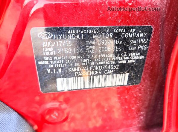 KMHD74LF3KU754652 2019 HYUNDAI ELANTRA Burgundy Շարժիչի բաժամունքի տեսք