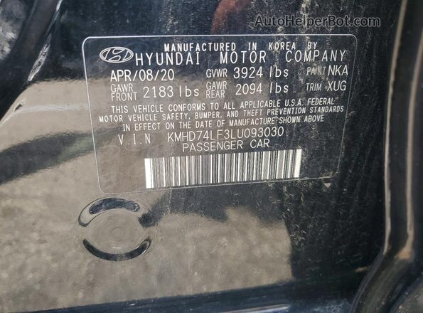 KMHD74LF3LU093030 2020 HYUNDAI ELANTRA Black Engine compartment view